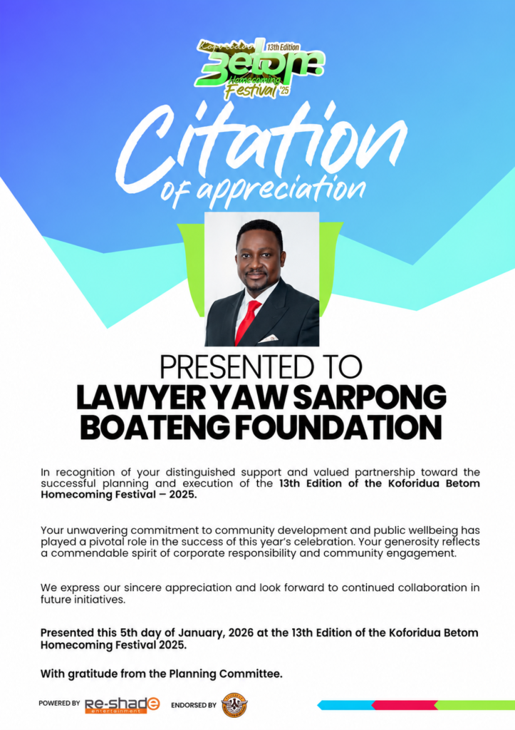 Lawyer Yaw Sarpong Boateng Foundation Honored at 13th Edition of Koforidua Betom Homecoming Festival